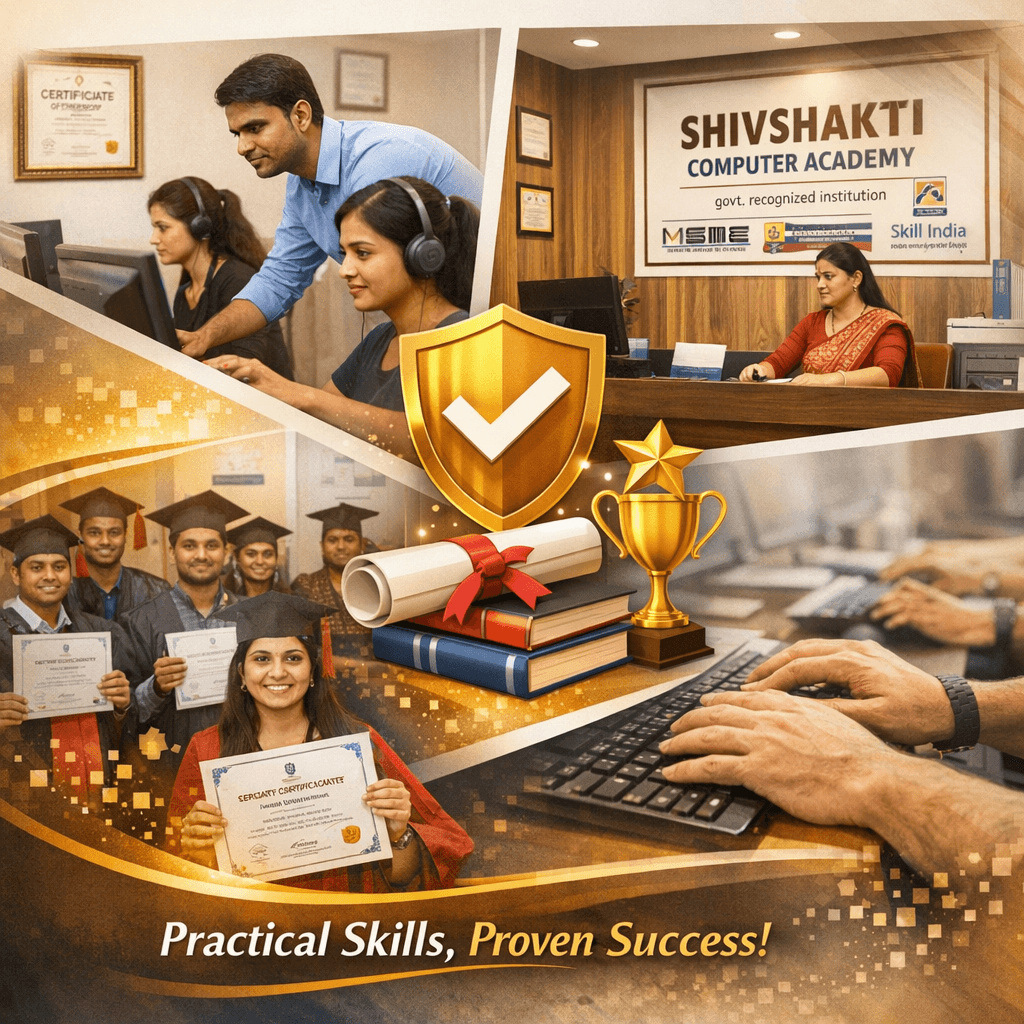 Students learning practical computer training at Shivshakti Academy